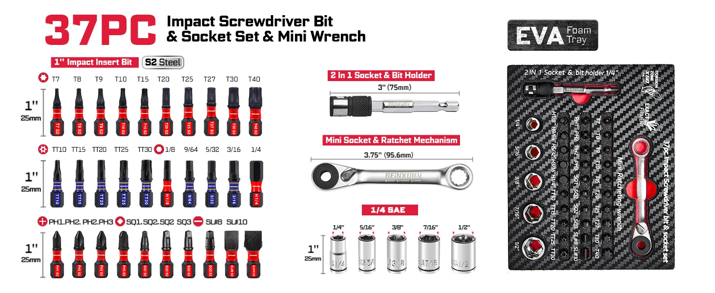 SAE High Torque Screwdriver Bit EVA Foam Tool Storage set for drill​